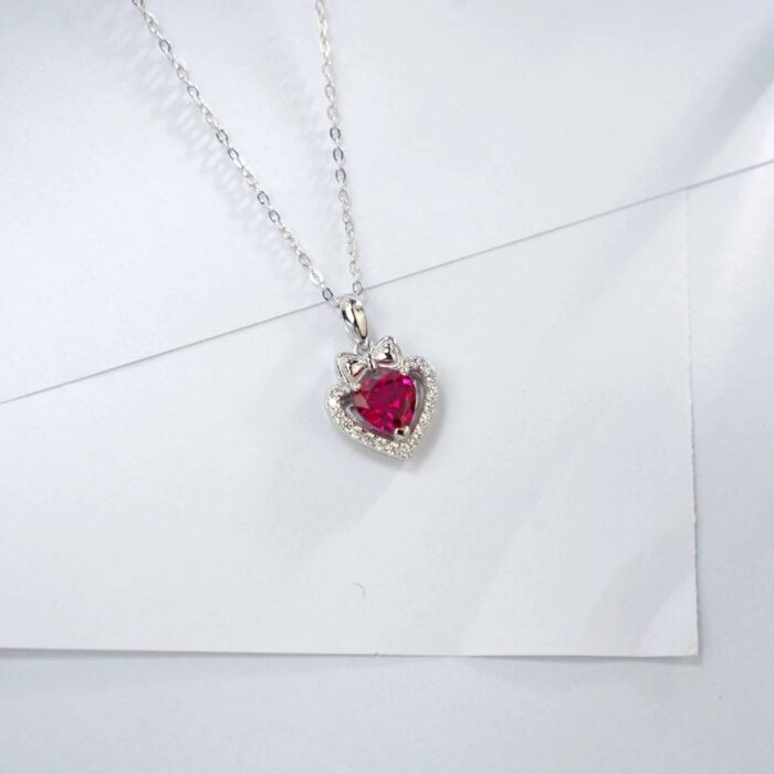 S925 Silver Lab-Created Ruby Necklace - Model ZHF-P1690R - Image 2
