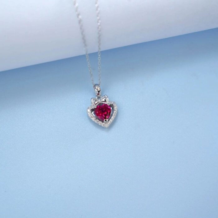S925 Silver Lab-Created Ruby Necklace - Model ZHF-P1690R - Image 4