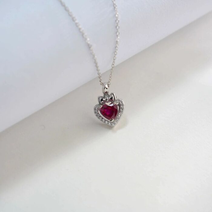 S925 Silver Lab-Created Ruby Necklace - Model ZHF-P1690R - Image 5