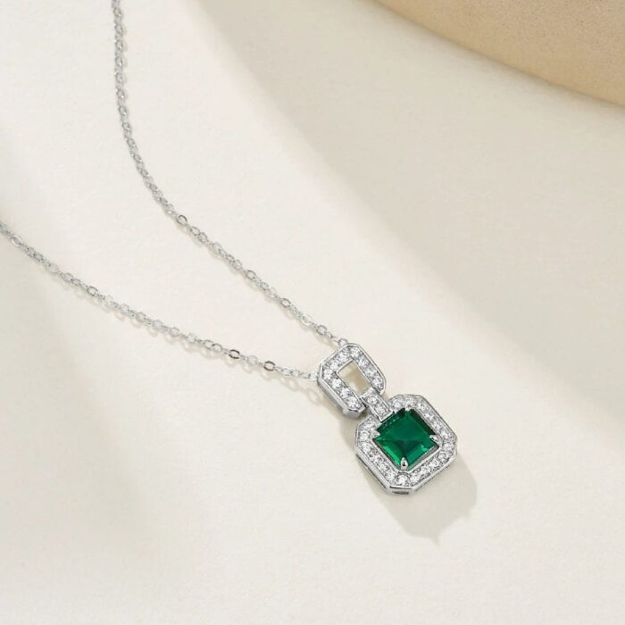 925 Silver Cultured Emerald Necklace ZHF-P5002 - Image 3