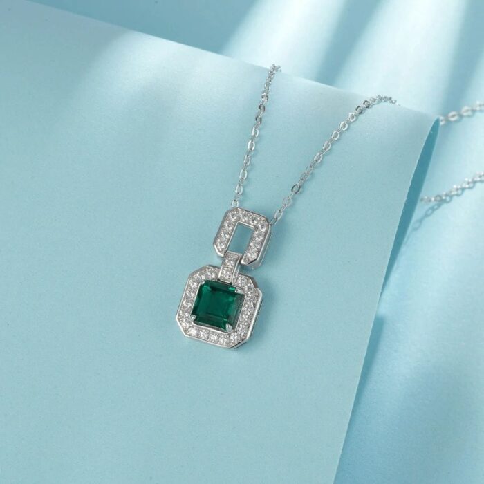 925 Silver Cultured Emerald Necklace ZHF-P5002 - Image 4