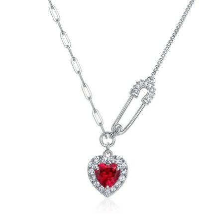 S925 Silver Lab-Created Ruby Necklace - Model ZHF-P5502R