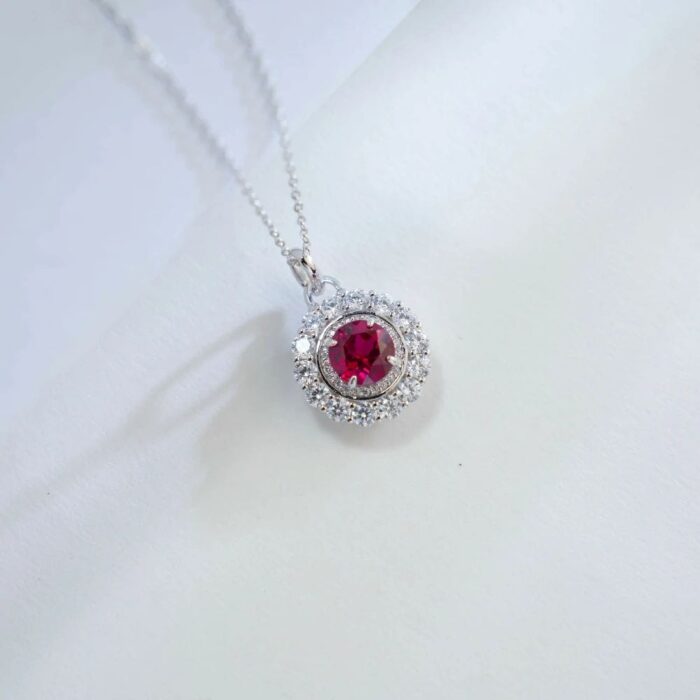 S925 Silver Lab-Created Ruby Necklace - Model ZHF-P5524R - Image 2