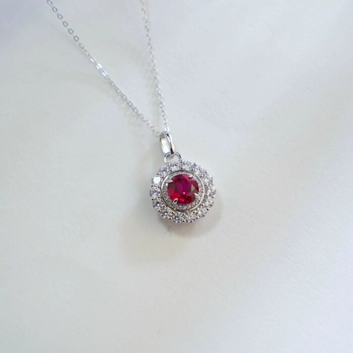 S925 Silver Lab-Created Ruby Necklace - Model ZHF-P5524R - Image 3