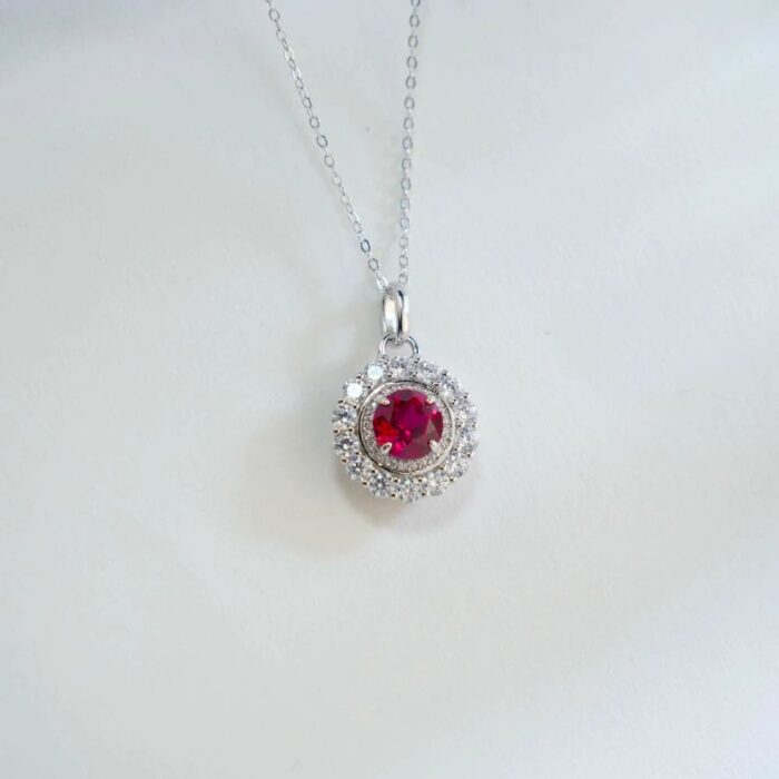 S925 Silver Lab-Created Ruby Necklace - Model ZHF-P5524R - Image 4