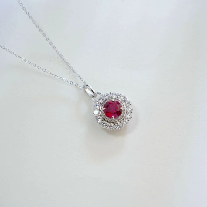S925 Silver Lab-Created Ruby Necklace - Model ZHF-P5524R - Image 5