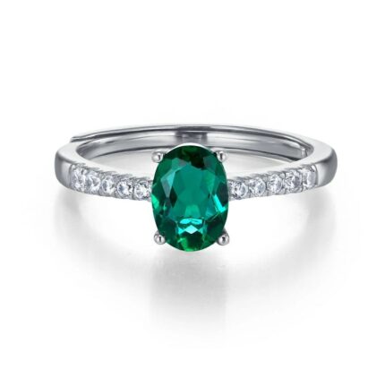 925 Silver Lab-Created Emerald Ring - Model ZHFR0003