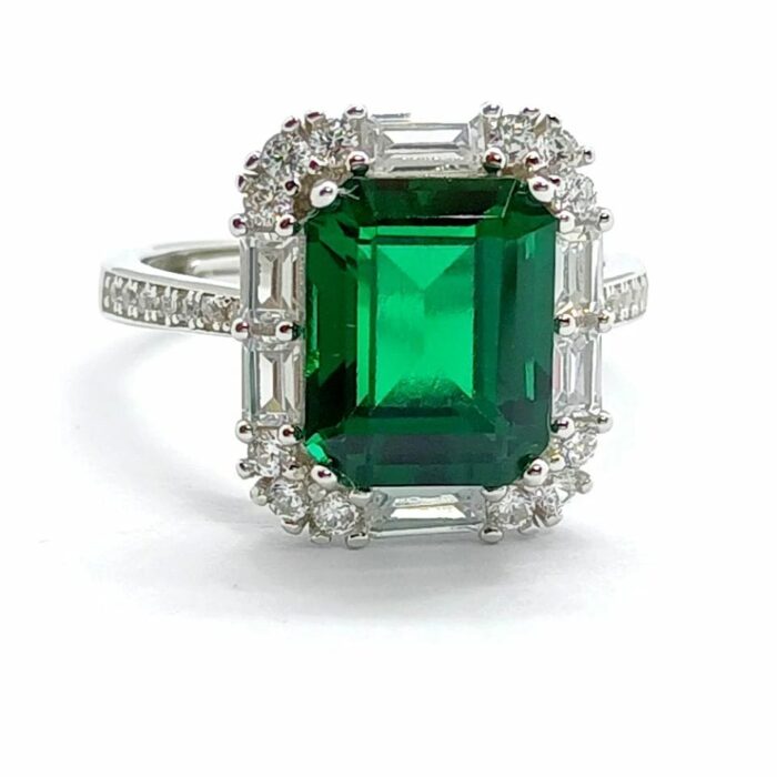 Lab-Created Emerald Ring in 925 Silver - Model ZHFR0012 - Image 4