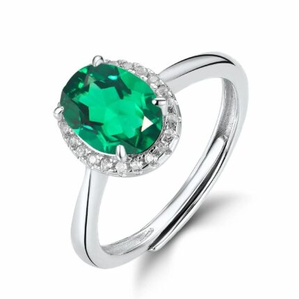 925 Silver Lab-Created Emerald Ring - Model ZHFR0537