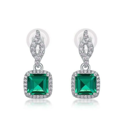 925 Silver Lab-Created Emerald Earrings - Model ZHF-XY03