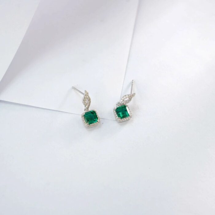 925 Silver Lab-Created Emerald Earrings - Model ZHF-XY03 - Image 3