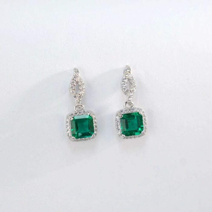 925 Silver Lab-Created Emerald Earrings - Model ZHF-XY03 - Image 4