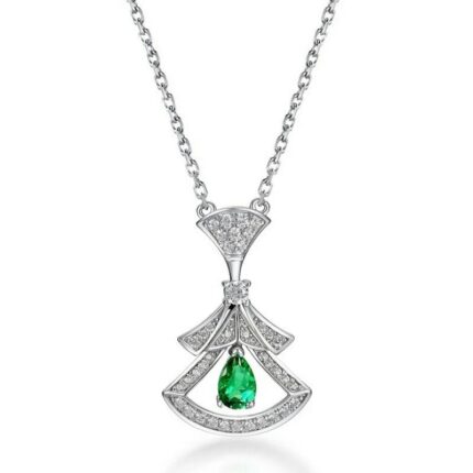 925 Silver Lab-Created Emerald Necklace - Model A73-N-17339-B