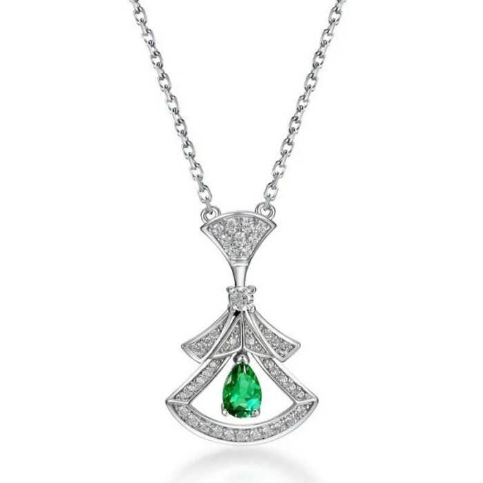 925 Silver Lab-Created Emerald Necklace - Model A73-N-17339-B - Image 1