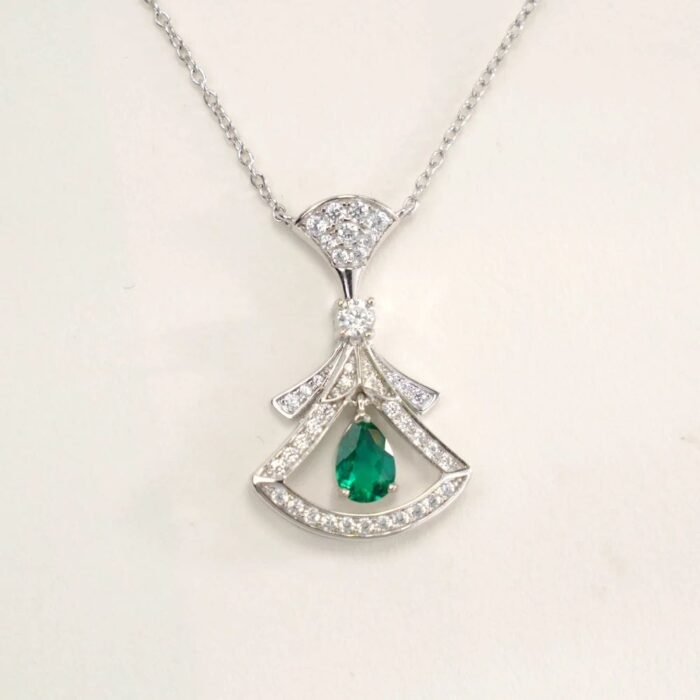 925 Silver Lab-Created Emerald Necklace - Model A73-N-17339-B - Image 2