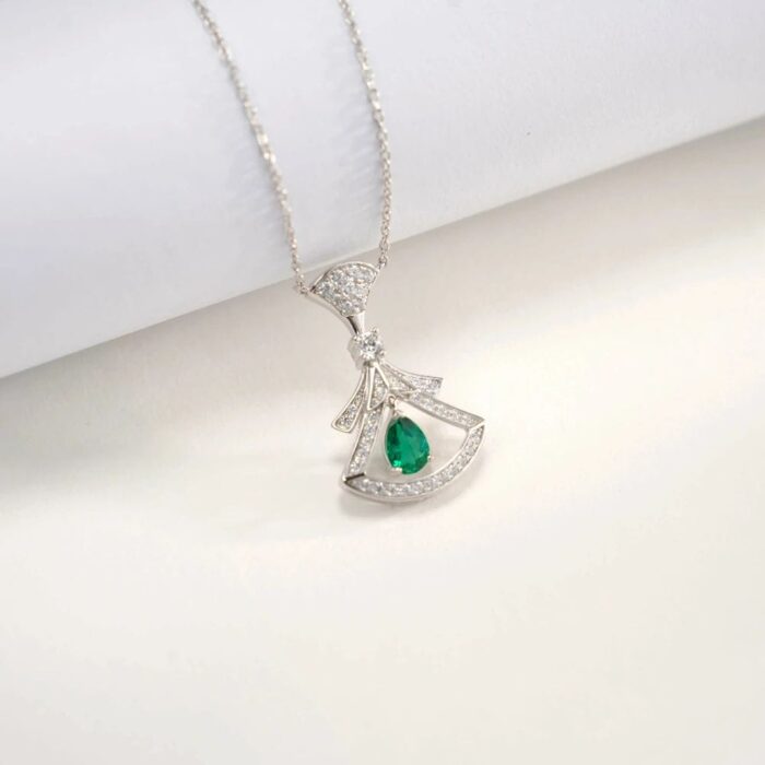 925 Silver Lab-Created Emerald Necklace - Model A73-N-17339-B - Image 3