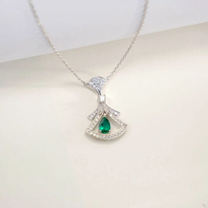 925 Silver Lab-Created Emerald Necklace - Model A73-N-17339-B - Image 4