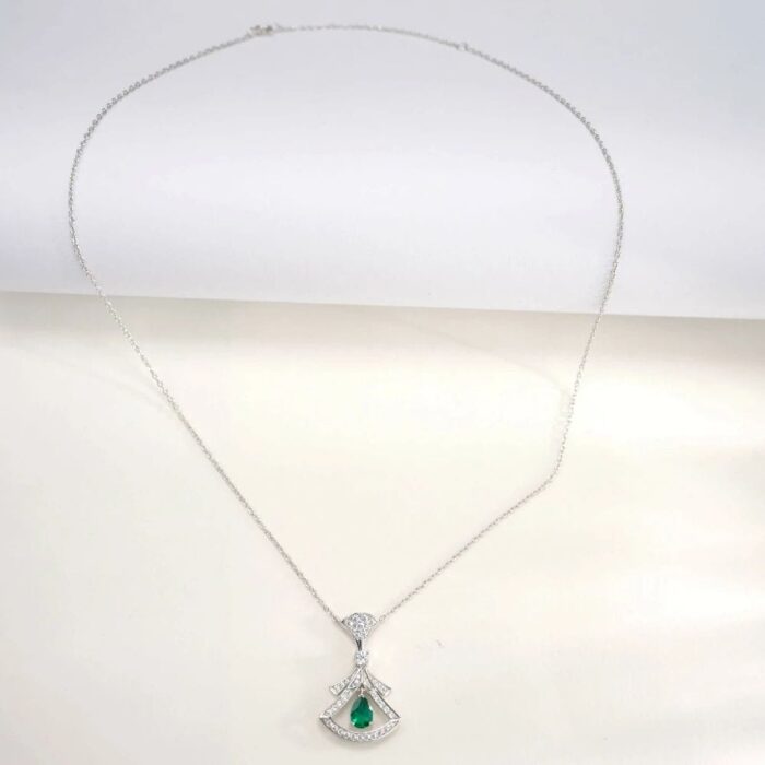 925 Silver Lab-Created Emerald Necklace - Model A73-N-17339-B - Image 5