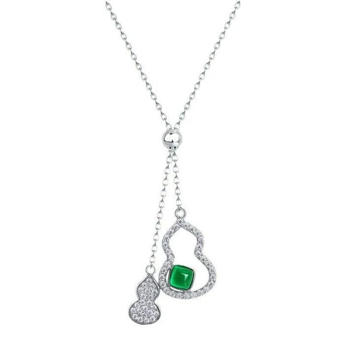 925 Silver Lab-Created Emerald Gourd Necklace - Model A73-N2020266 - Image 1