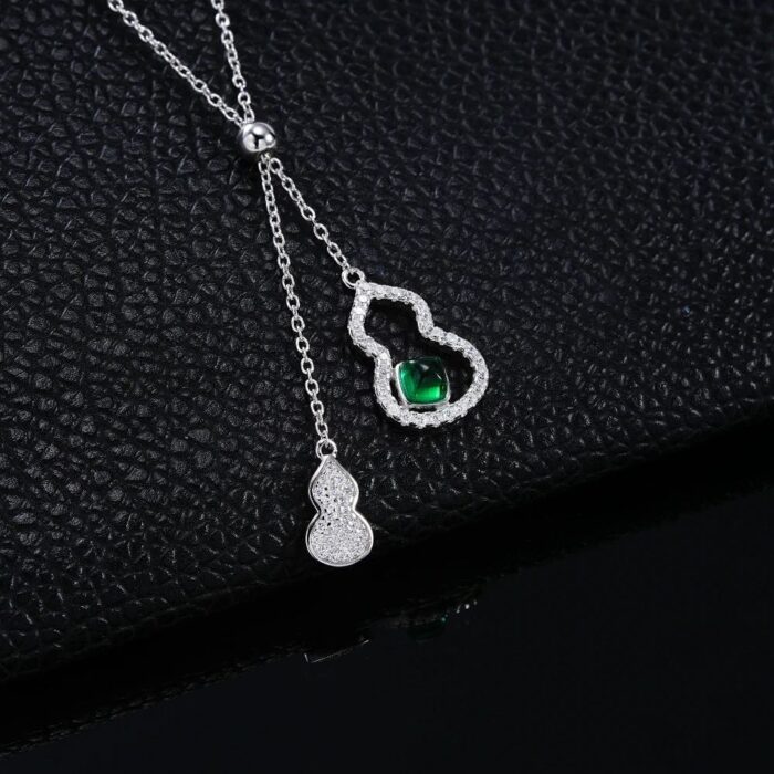 925 Silver Lab-Created Emerald Gourd Necklace - Model A73-N2020266 - Image 2