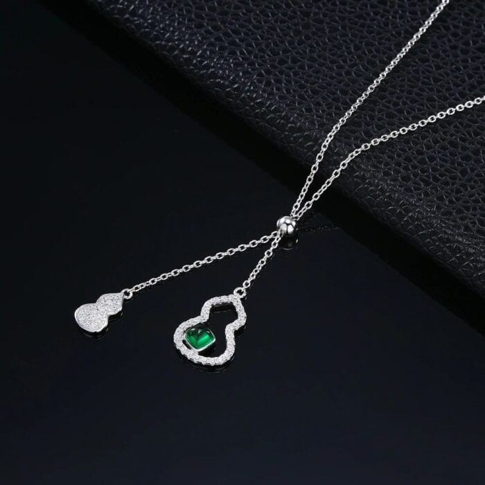 925 Silver Lab-Created Emerald Gourd Necklace - Model A73-N2020266 - Image 3