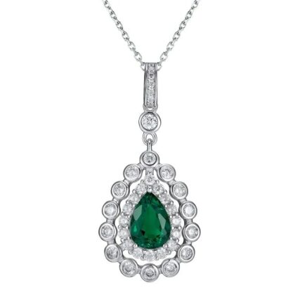 925 Silver Lab-Created Emerald Necklace - Model A73-N2105081