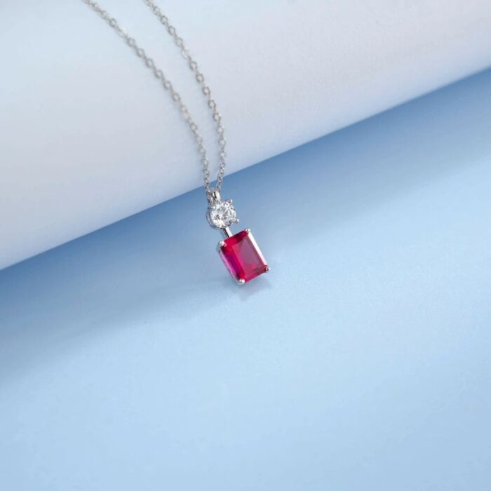 925 Silver Lab-Created Ruby Necklace - Small Edition A73-P1917997R - Image 2