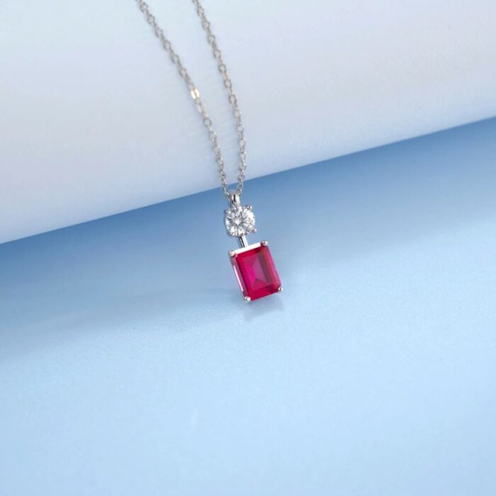 925 Silver Lab-Created Ruby Necklace - Small Edition A73-P1917997R - Image 3