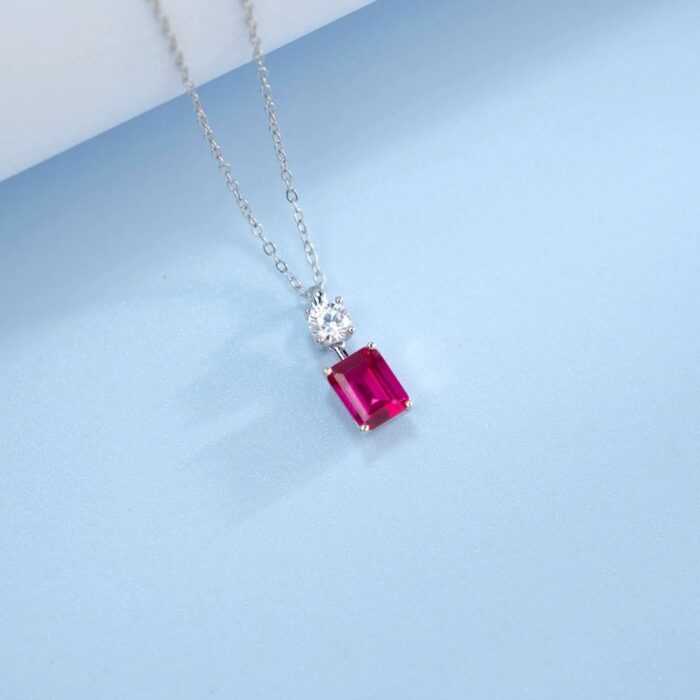 925 Silver Lab-Created Ruby Necklace - Small Edition A73-P1917997R - Image 4