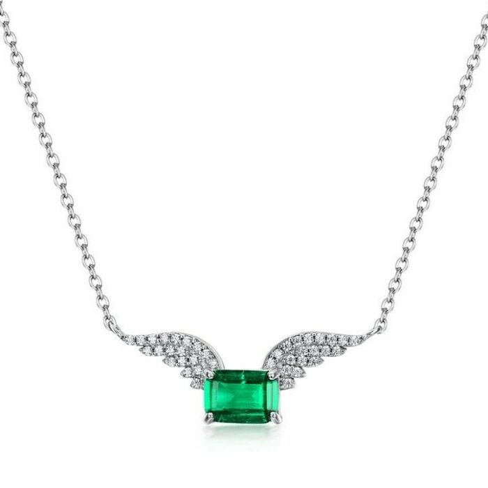 925 Silver Cultured Emerald Necklace DN0334 - Image 1
