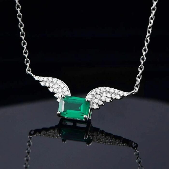 925 Silver Cultured Emerald Necklace DN0334 - Image 2