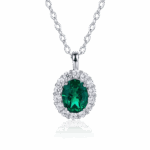 925 Silver Lab-Created Emerald Drop Necklace - Model AP0317