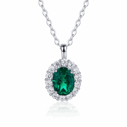 925 Silver Lab-Created Emerald Drop Necklace - Model AP0317