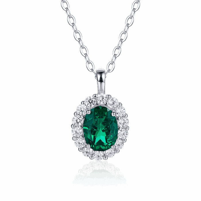 925 Silver Lab-Created Emerald Drop Necklace - Model AP0317 - Image 1