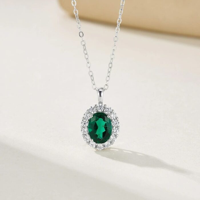 925 Silver Lab-Created Emerald Drop Necklace - Model AP0317 - Image 2