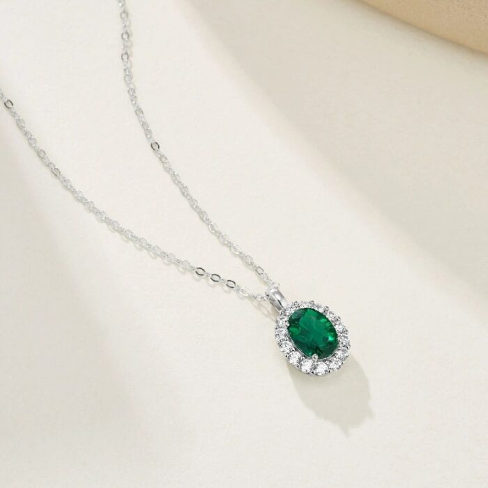 925 Silver Lab-Created Emerald Drop Necklace - Model AP0317 - Image 3