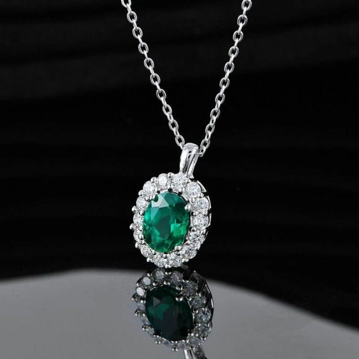 925 Silver Lab-Created Emerald Drop Necklace - Model AP0317 - Image 4