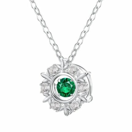 925 Silver Lab-Created Emerald Snowflake Necklace - Model LP0046