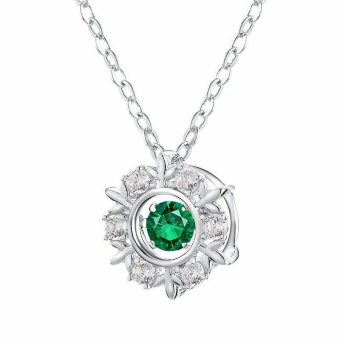 925 Silver Lab-Created Emerald Snowflake Necklace - Model LP0046 - Image 1