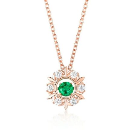 925 Silver Lab-Created Emerald Snowflake Necklace - Model LP0046R