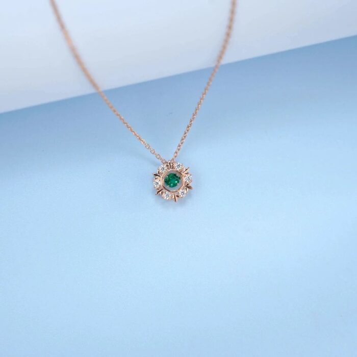 925 Silver Lab-Created Emerald Snowflake Necklace - Model LP0046R - Image 4