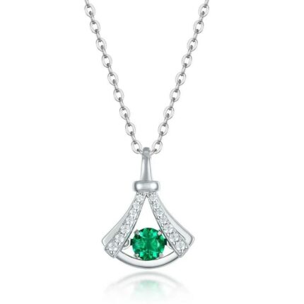 925 Silver Lab-Created Emerald Little Dress Necklace - Model LP0126