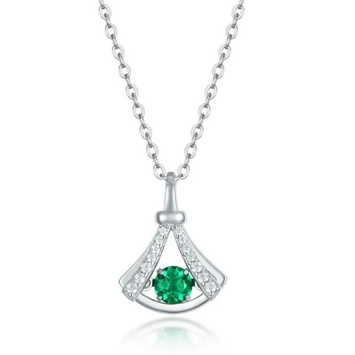 925 Silver Lab-Created Emerald Little Dress Necklace - Model LP0126 - Image 1