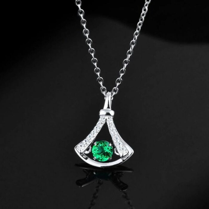 925 Silver Lab-Created Emerald Little Dress Necklace - Model LP0126 - Image 2