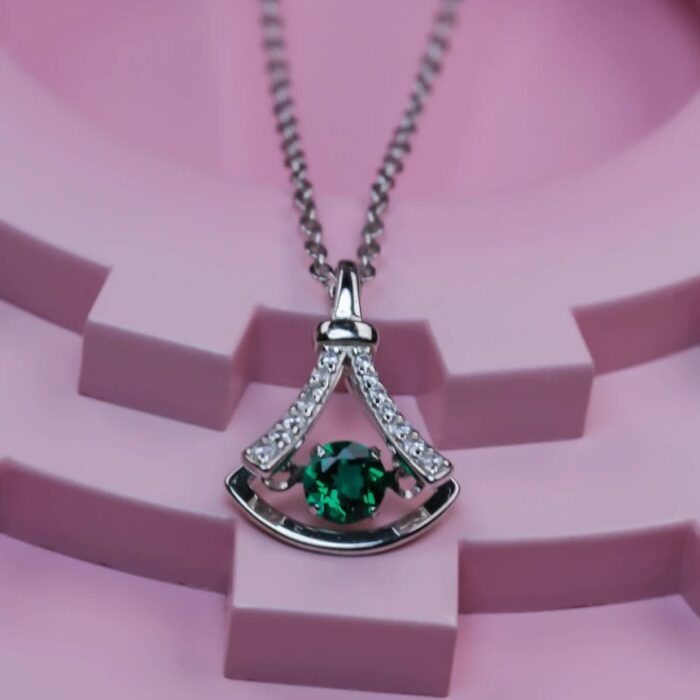 925 Silver Lab-Created Emerald Little Dress Necklace - Model LP0126 - Image 3