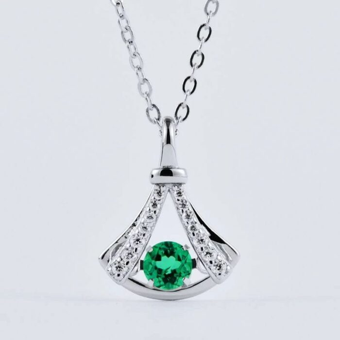 925 Silver Lab-Created Emerald Little Dress Necklace - Model LP0126 - Image 4