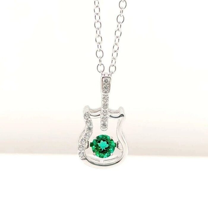 925 Silver Lab-Created Emerald Dynamic Necklace - Model LP0245 - Image 2
