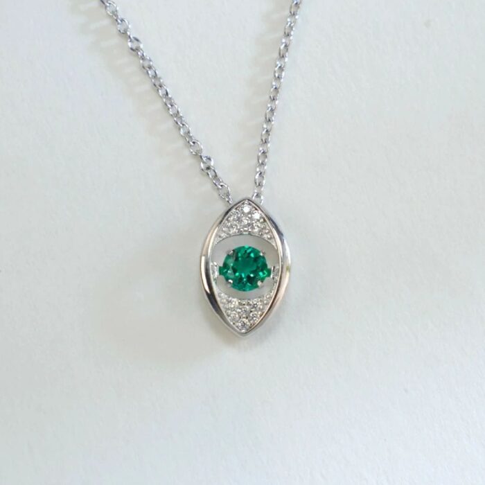 925 Silver Lab-Created Emerald Dynamic Necklace - Model LP0272R - Image 2