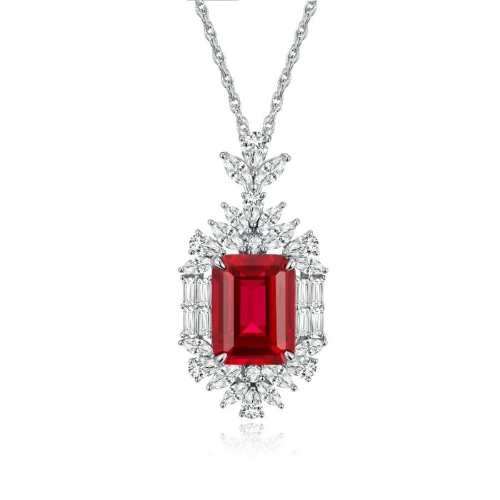925 Silver Cultured Ruby Necklace P-015R - Image 1