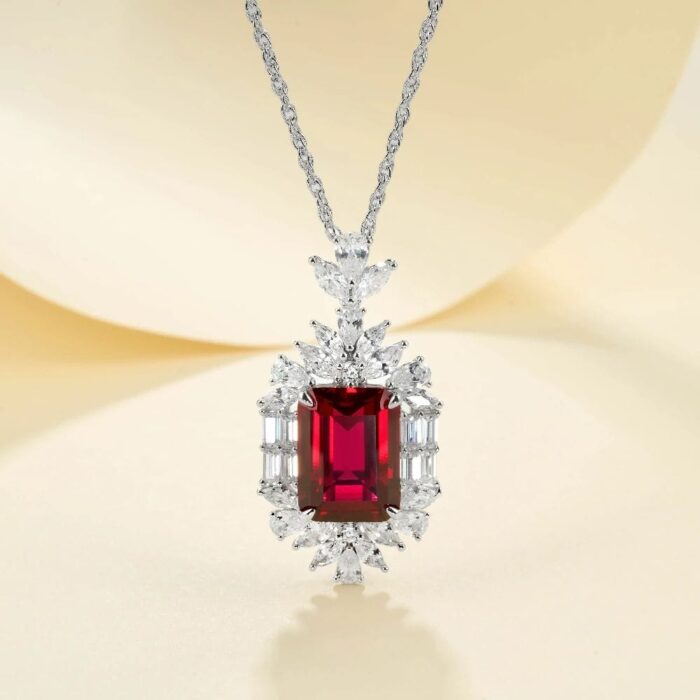 925 Silver Cultured Ruby Necklace P-015R - Image 2